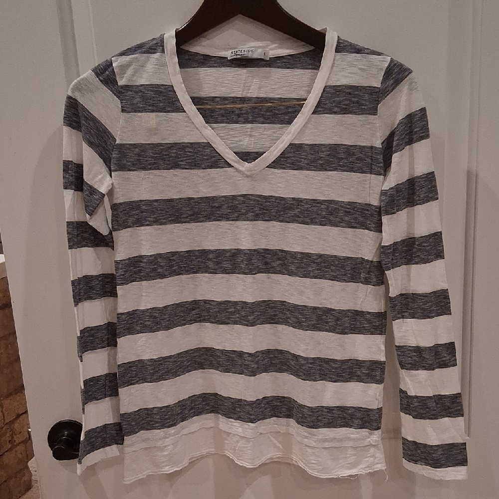 Stateside Striped Long Sleeve Top Size Small Blue /White